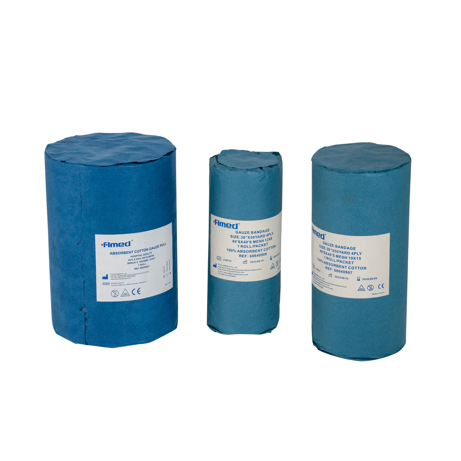 Rollo de gasa de algodón absorbente médico blanqueado