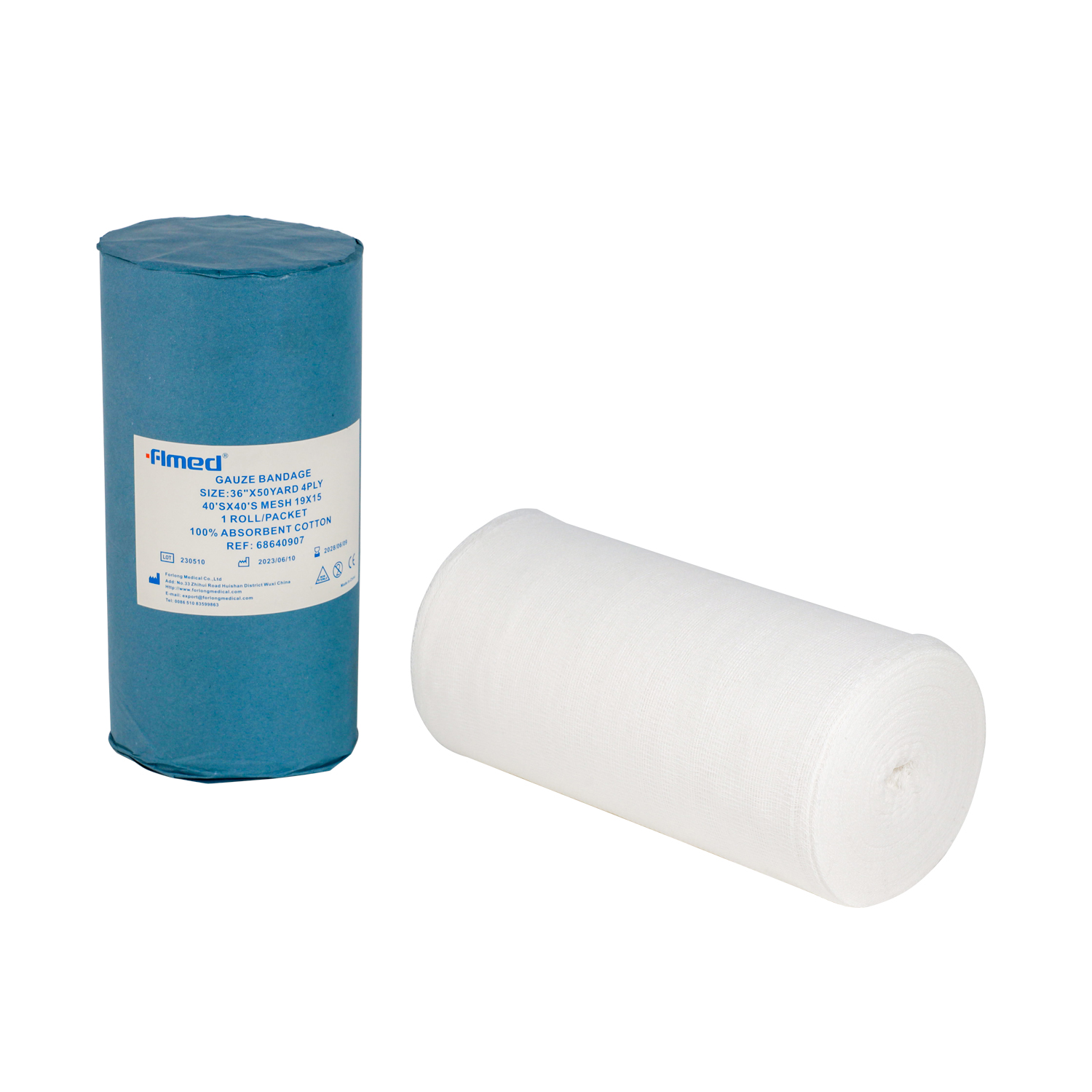 Rollo de gasa de algodón absorbente médico blanqueado