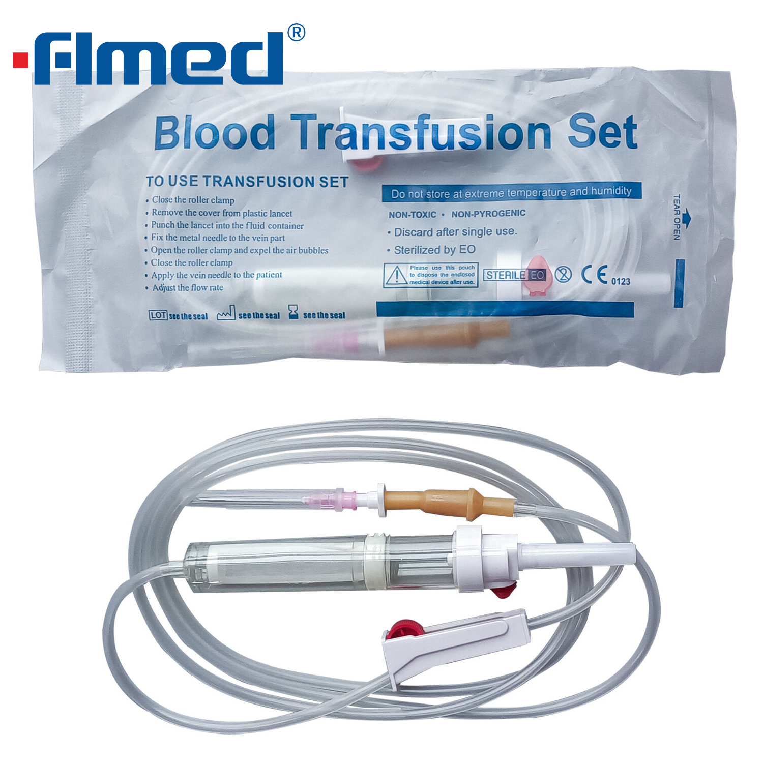 Equipo de transfusión de sangre desechable con aguja